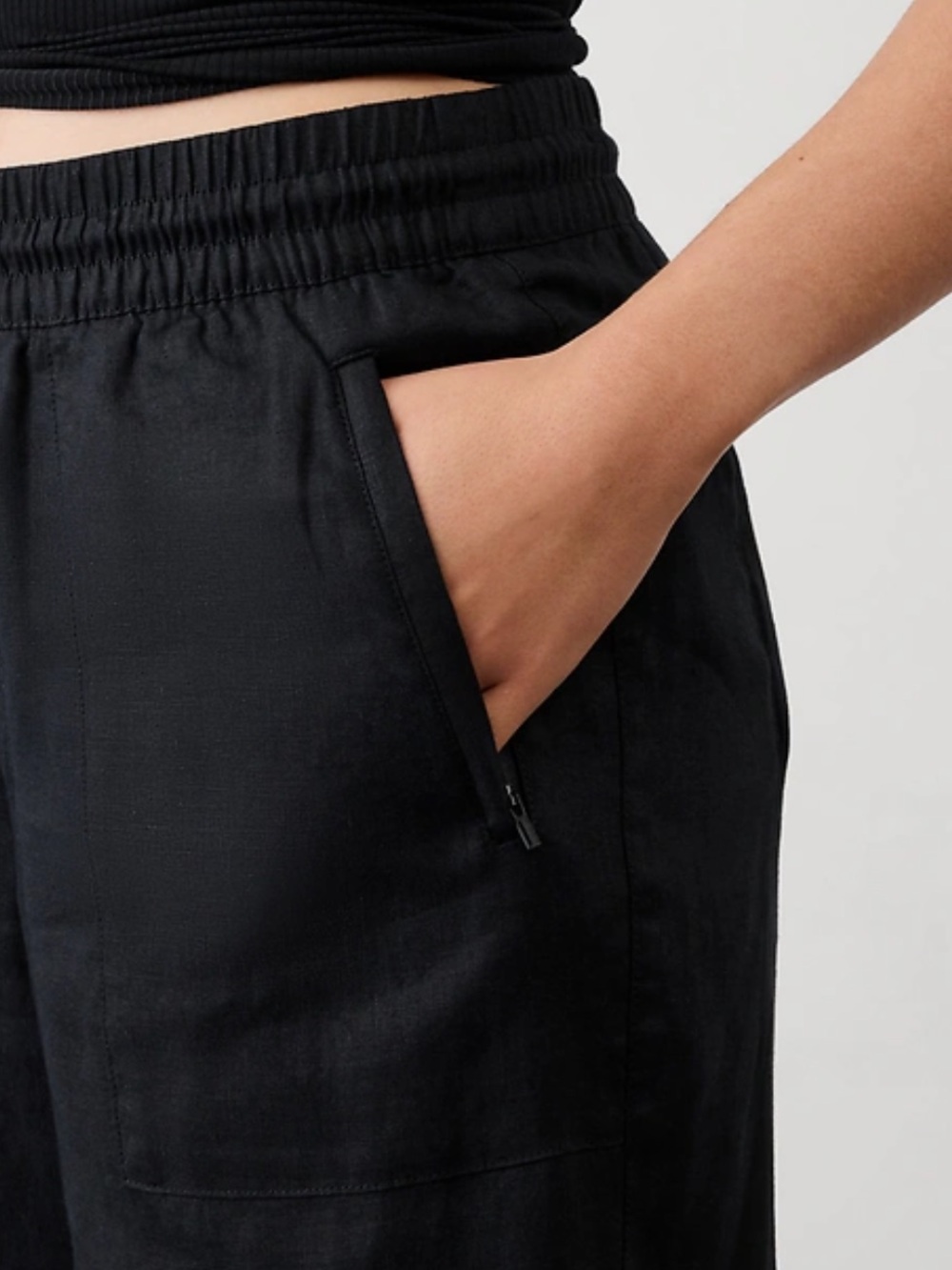 Athleta Retreat Linen High Rise Wide Leg Pant Size Large in Black Relaxed Fit - Picture 5 of 14